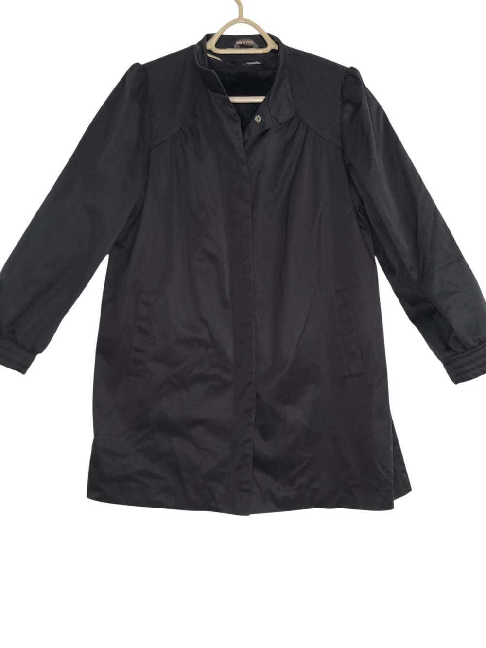 Fleet Street Black Vintage Faux Fur Lined Coat Jacket Size 12 Pleated Shoulder